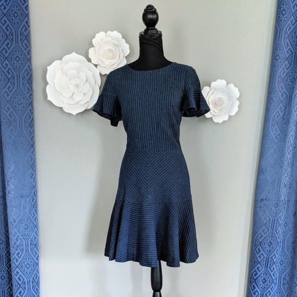 Banana Republic Cotton Pin-Striped Ruffle Dress - Picture 1 of 7